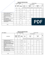 Table of Specification