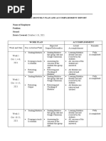 Week and Date Key Activities/Task Expected Output/Deliverables Actual Accomplishment Remarks