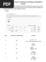 Formula Sheet For Grid, Transformer and Motor Calculations in Etap