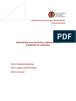 Cuadernillo de Matematcas para Economía y Administración. Ciclo Intrductorio