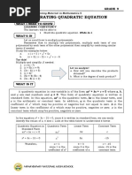 Illustrating Quadratic Equation: Grade 9