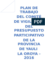 Plan de Trabajo Del Comite de Vigilancia Del Presupuesto Participativo 2016