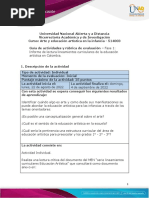 Guía de Actividades y Rúbrica de Evaluación - Fase 1 - Informe de Lectura Lineamientos Curriculares de La Educación Artística en Colombia