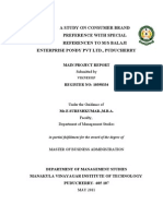 A Study On Consumer Brand Preference With Special Referencen To M/S Balaji Enterprise Pondy PVT LTD., Puducherry