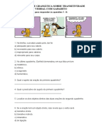 Atividade de Gramática Sobre Transitividade Verbal Com Gabarito