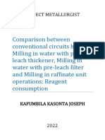 Comparison Between Conventional Circuit With Preleach Thickener, Preleach Filtration and Milling in Raffinate