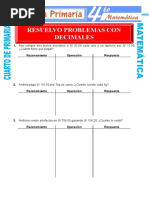 Problemas Con Decimales para Cuarto de Primaria