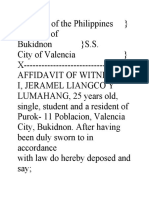 Affidavit of Witness