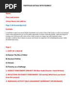 Cover Page (Page 1) : Portfolio Details With Rubrics