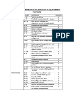 Especificaciones Tecnicas Del Programa de Equipamiento Propuesto