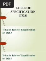 Table of Specification (TOS)