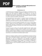 Principal Problema Económico y Social Que Debe Priorizar en El Presupuesto Del 2023