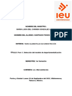 Foro 1. Selección Del Modelo de Departamentalización