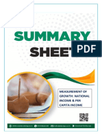 Summary Sheet Measurement of Growth National Income and Per Capita Income