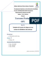 Traveaux Pratique OPU: Variation de La Perte de Charge Sur Une Colonne de Distillation Discontinnue