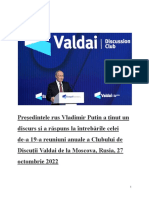 Discursul Lui Vladimir Putin La Clubul Valdai - Text Integral În Limba Română, 85 de Pagini