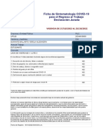 Ficha de Sintomatologia COVID-19 para El Regreso Al Trabajo: Declaración Jurada