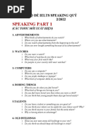 Bộ Đề Ielts Speaking Quý 2:2022 (T5-T8)