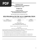 Rxi Pharmaceuticals Corporation: Form 8-K