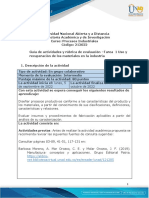 Guía de Actividades y Rubrica de Evaluacion - Unidad 1 - Tarea 1 - Uso y Recuperación de Los Materiales en La Industria