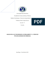 Análisis de La Ley de Abogados, Su Reglamento y Código de Ética Del Abogado en Venezuela Deontologia Juridica