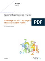 0580 Specimen Paper Answers Paper 2 (For Examination From 2020)