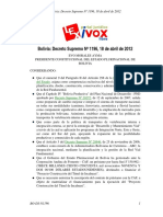 Bolivia: Decreto Supremo #1196, 18 de Abril de 2012