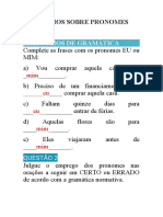 Exercícios Sobre Pronomes Pessoais