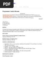 Sample Resumes: Programmer Analyst Resume