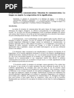 Tema 5. Le Processus de Communication: Situation de Communication. La Langue en Emploi. La Négociation de La Signification