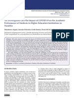 An Investigation Into The Impact of COVID-19 On The Academic Performance of Students in Higher Education Institutions in Namibia