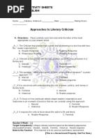 Learning Activity Sheets Grade 10 - ENGLISH: A. Directions: Read Carefully Each Item and Write The Letter of The Most