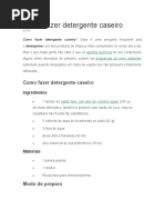 Como Fazer Detergente Caseiro