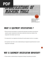 Specification of Machine Tools.