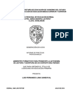 Ambientes Formativos para Promover La Autonomía de Lectura y Escritura en Un Contexto Multigrado