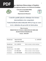 Mémoire Valsartan Hhydrochlorothiazide