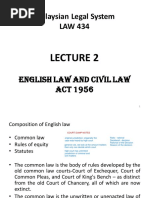 Law434 Lecture 2 English Law and Civil Law Act 1956