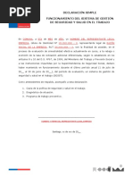 Declaracion Simple Del Funcionamiento Del Sistema de Gestion de Seguridad y Salud en El Trabajo