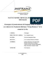 Estrategias de Fortalecimiento Del Lenguaje Verbal en Adultos Con Afasia de La Fundación Boliviana "Irving Retamozo" de La Ciudad de La Paz