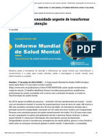 OMS Destaca Necessidade Urgente de Transformar Saúde Mental e Atenção - OPAS - OMS - Organização Pan-Americana Da Saúde