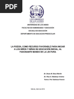 La Poesía, Como Recurso Favorable para Iniciar A Los Niños Y Niñas de Educación Inicial, Al Fascinante Mundo de La Lectura