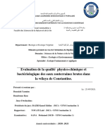 Evaluation de La Qualité Physico-Chimique Et Bactériologique Des Eaux Souterrain - Nes Brutes Dans La Wilaya de Constantine.