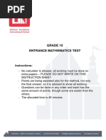 Schloss Krumbach International School Entrance Test Mathematics Grade 10