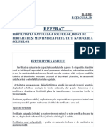 Referat FERTILITATEA NATURALA A SOLURILOR, INDICI DE FERTLITATE ȘI MENTINEREA FERTLITATII NATURALE A SOLURILOR