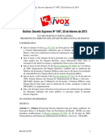 Bolivia: Decreto Supremo #1497, 20 de Febrero de 2013