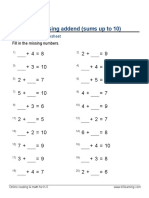 Grade 2 Adding Missing Addend Sum Under 10 D