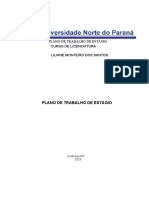 Plano de Trabalho de Estágio Curso de Licenciatura Liliane Monteiro Dos Santos