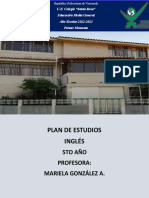 Plan de Estudios Inglés: 5to Año Profesora: Mariela González A