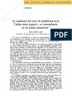 La Regulacion Del Error de Probibici6N en El Cago Penal Espanol Y Su Trascendencia en Los Delitos Monetarios