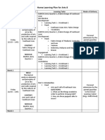 Home Learning Plan For Arts 8